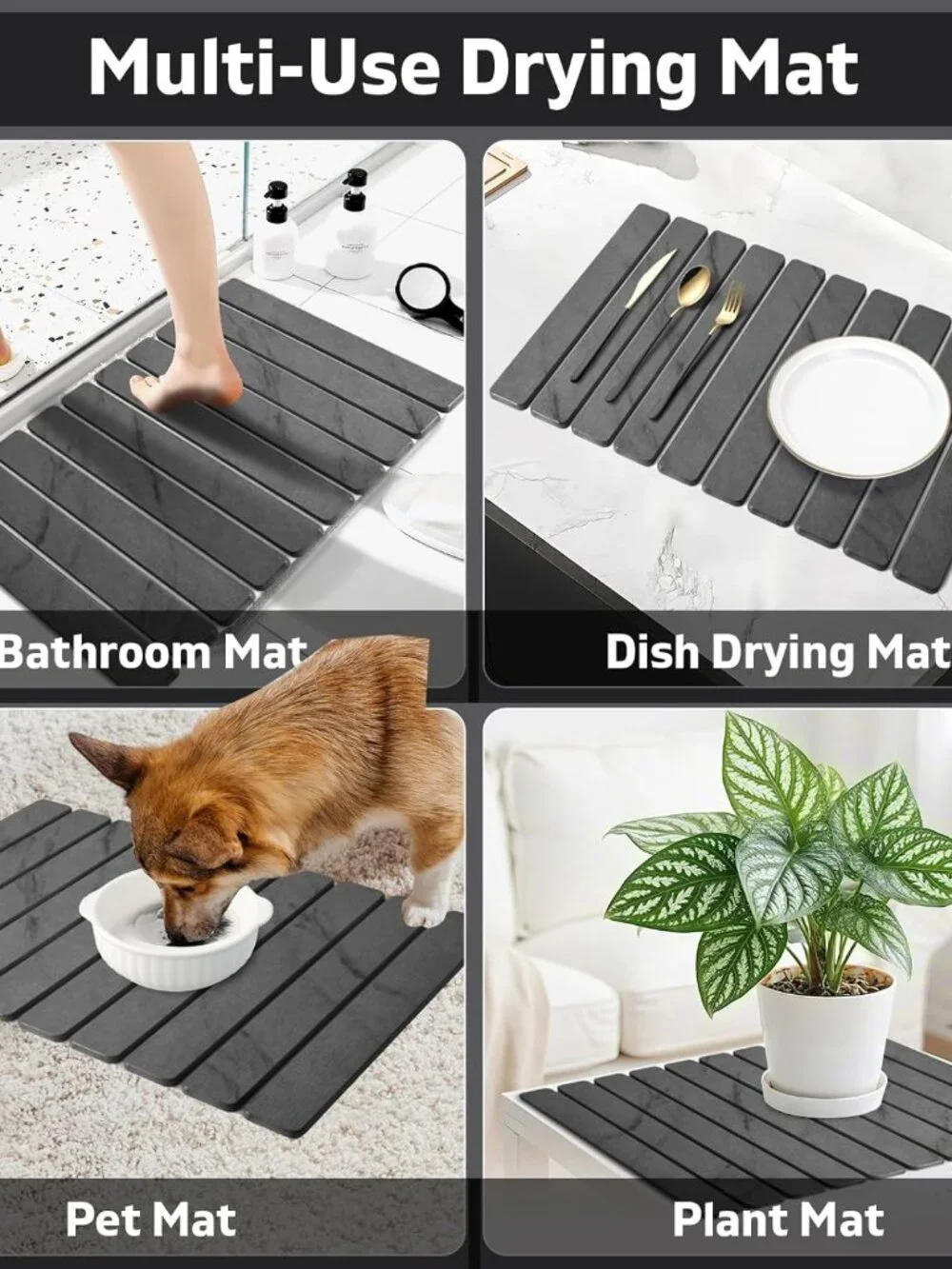 Large Stone Dish Drying Mat for Kitchen Counter, Quick Dry Dish Drying Mats, Fol